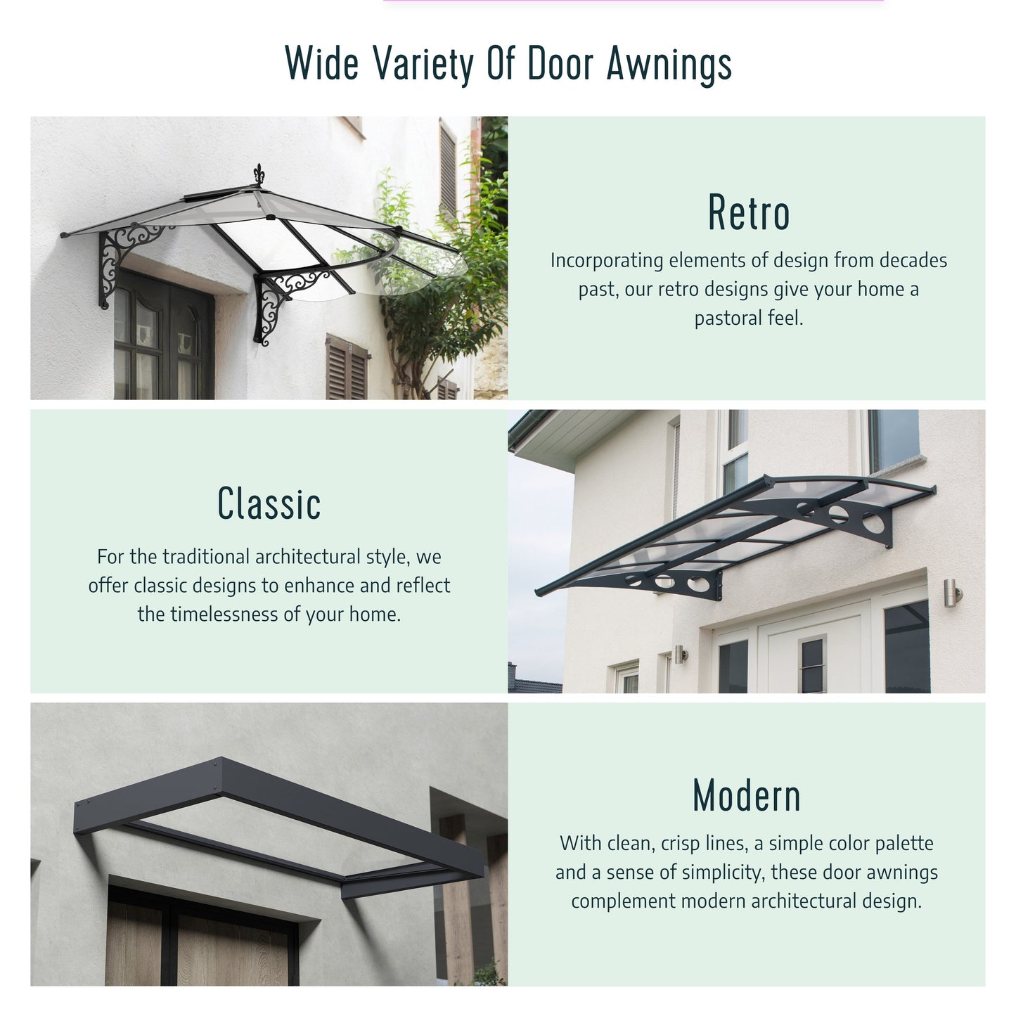 Auvent de porte et de fenêtre Sophia de 3 pieds, gris transparent