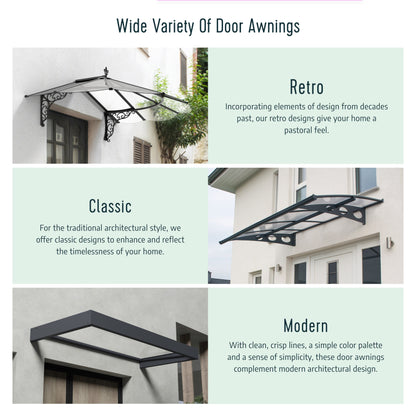 Auvent de porte et de fenêtre Sophia de 3 pieds, gris transparent