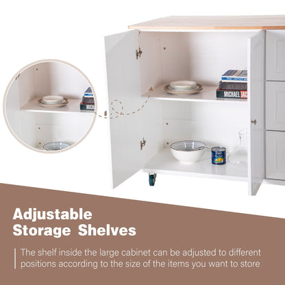 Chariot d'îlot de cuisine Sophia &amp; William avec plateau rabattable et plateau en bois de caoutchouc, chariot de cuisine roulant avec grand placard de rangement