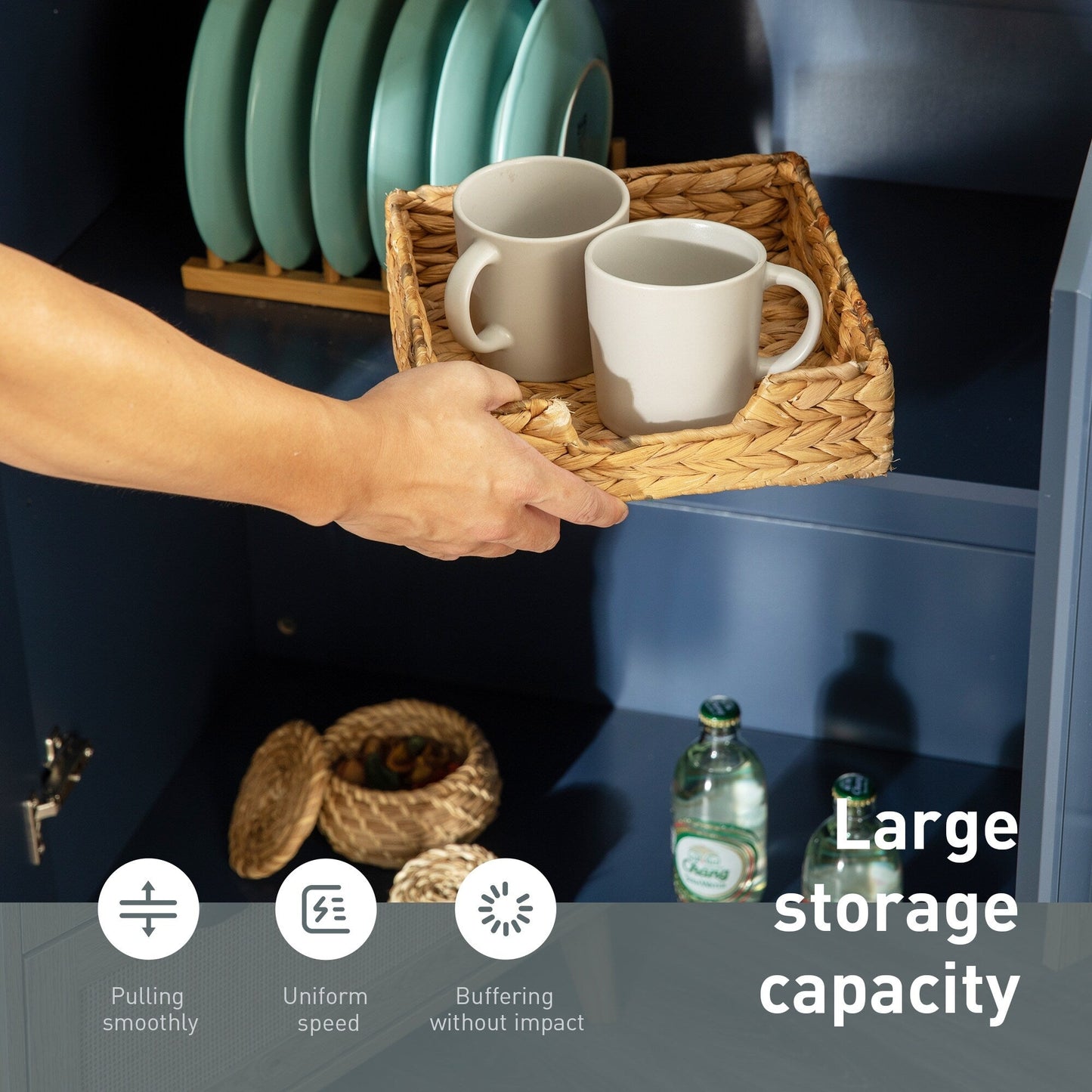 Chariot d'îlot de cuisine Sophia &amp; William avec plateau rabattable et plateau en bois de caoutchouc, chariot de cuisine roulant avec grand placard de rangement