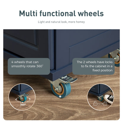 Chariot d'îlot de cuisine Sophia &amp; William avec plateau rabattable et plateau en bois de caoutchouc, chariot de cuisine roulant avec grand placard de rangement