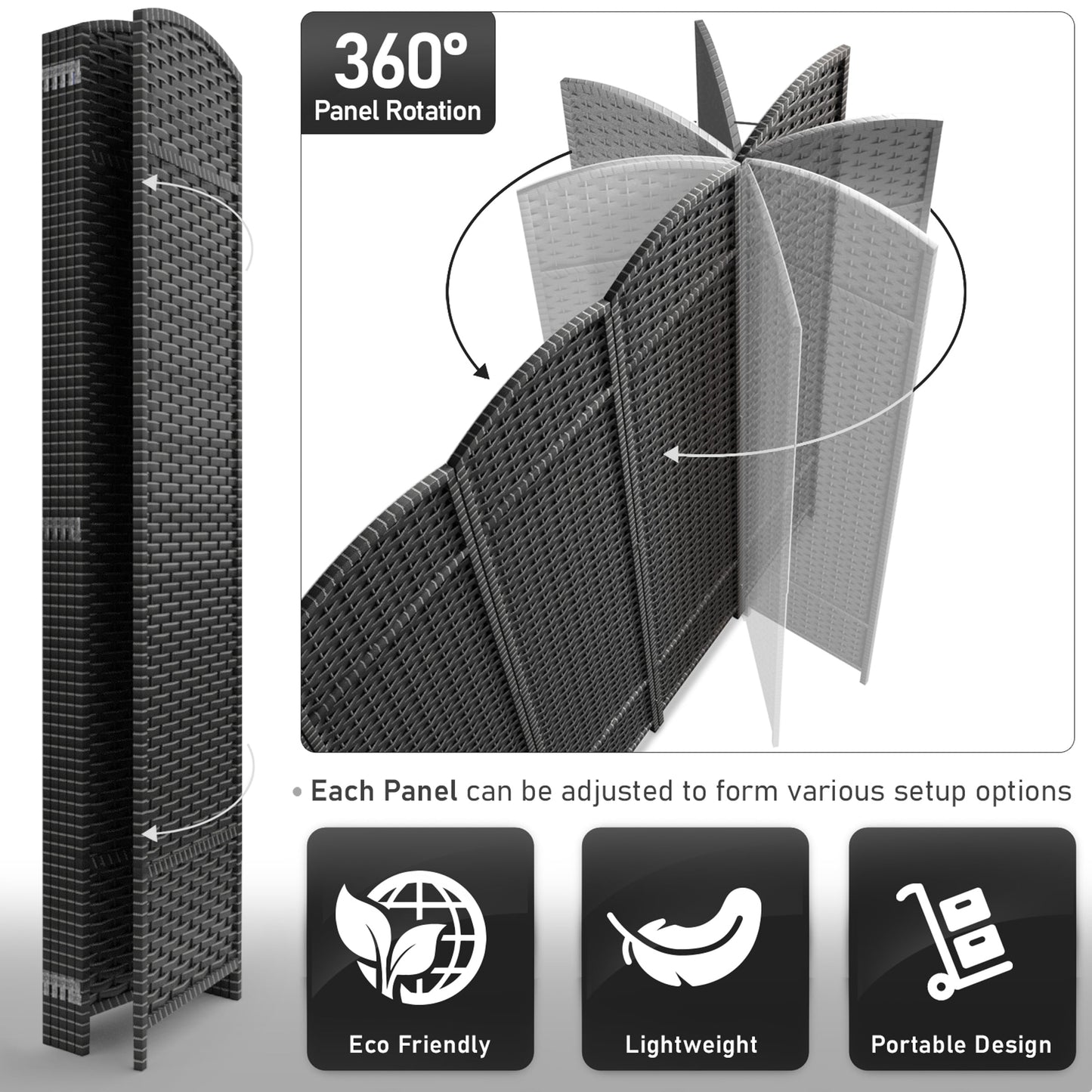 Sorbus Écran de séparation de pièce à 6 panneaux, grand écran de confidentialité, extra large, à double charnière, en maille tissée à la main, pliable - 6 pieds