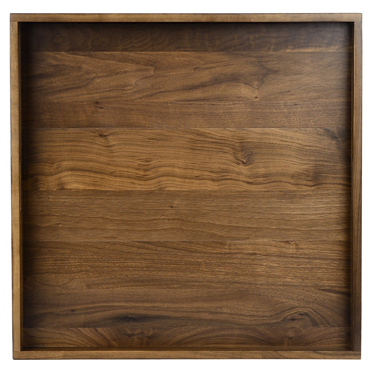 KINWELL Square Black Walnut Wood Serving Tray Ottoman Tray with Handles