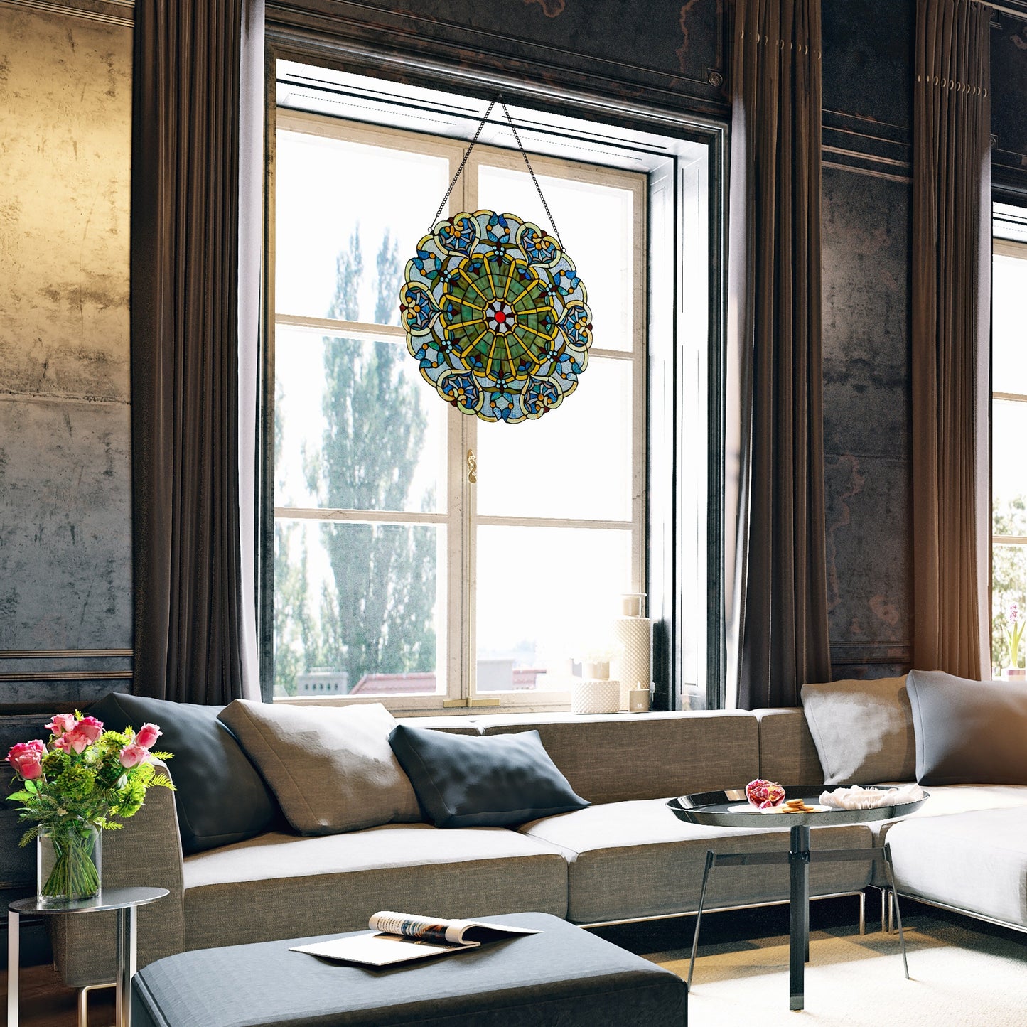 Panneau de fenêtre en verre dépoli victorien de 56 cm de haut de River of Goods