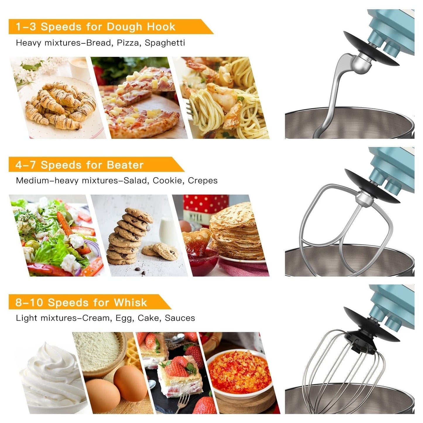 Stand Mixer - 7.5QT Capacity, 10-Speed Settings, 660W Motor