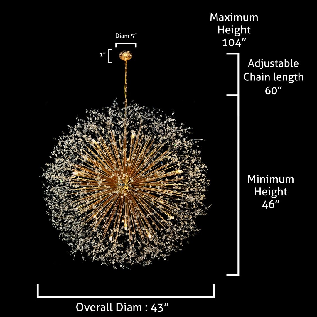 Luminaire à suspension en cristal à motif d'étoile, 47 pouces de large