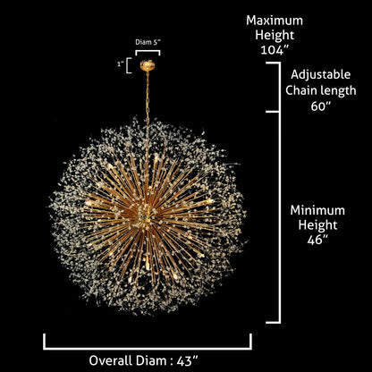 Luminaire à suspension en cristal à motif d'étoile, 47 pouces de large