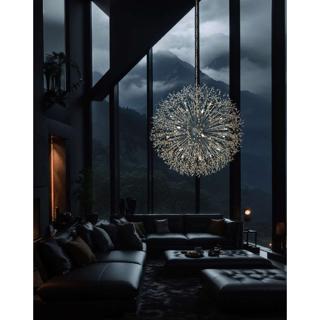 Luminaire à suspension en cristal à motif d'étoile, 47 pouces de large