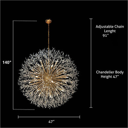 Luminaire à suspension en cristal à motif d'étoile, 47 pouces de large
