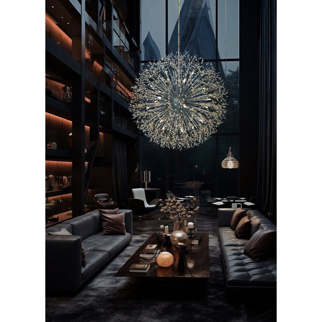 Luminaire à suspension en cristal à motif d'étoile, 47 pouces de large