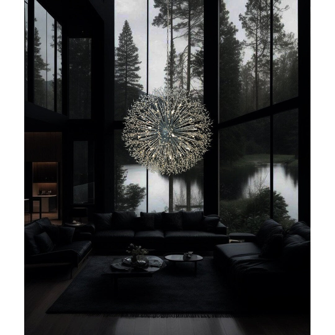 Luminaire à suspension en cristal à motif d'étoile, 47 pouces de large