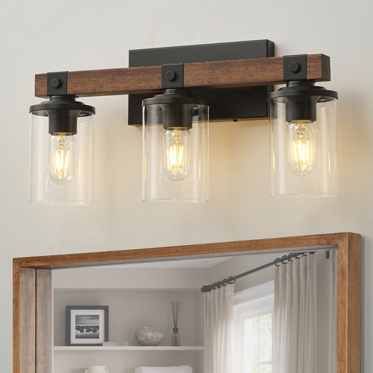 Starsky 2/3/4-Light Modern Farmhouse Dimmable Bathroom Glass Vanity Light with Clear Cylinder Shade