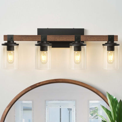 Starsky 2/3/4-Light Modern Farmhouse Dimmable Bathroom Glass Vanity Light with Clear Cylinder Shade