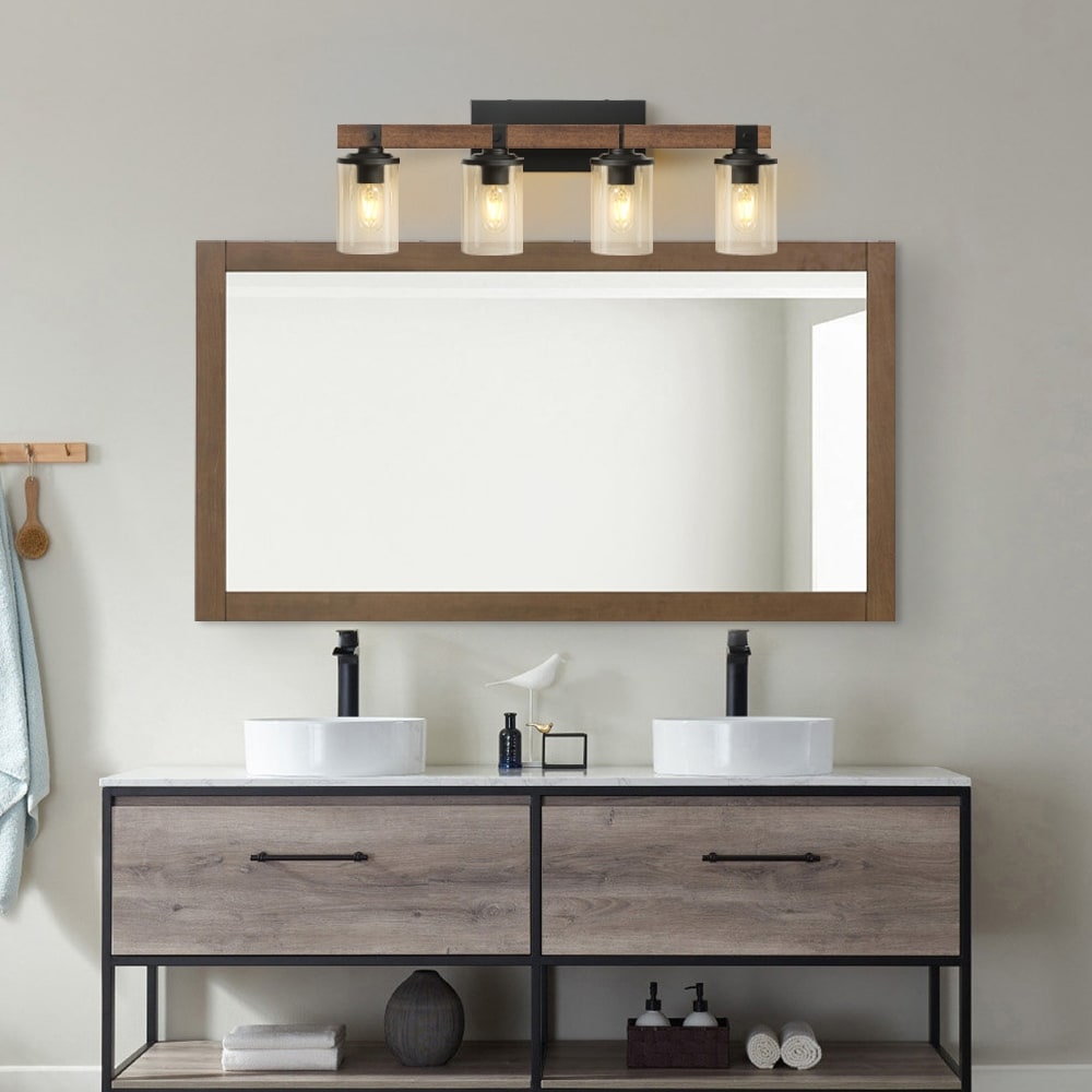 Starsky 2/3/4-Light Modern Farmhouse Dimmable Bathroom Glass Vanity Light with Clear Cylinder Shade