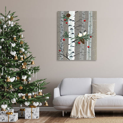 Stupell Birds and Holiday Ornaments Birch Tree Forest Canvas Wall Art