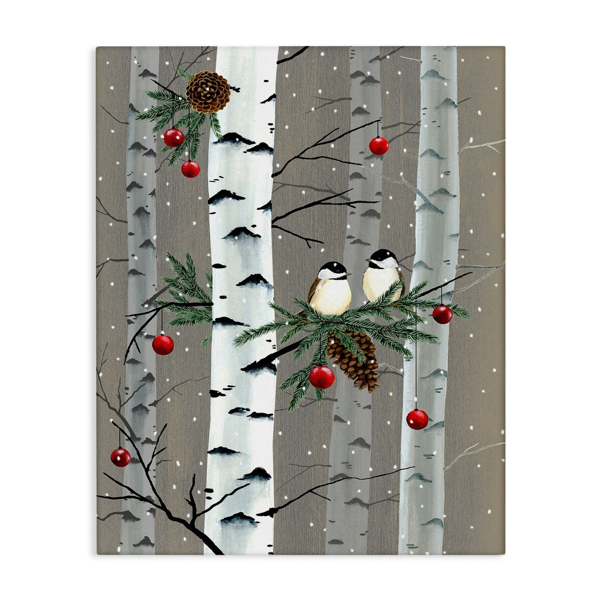 Stupell Birds and Holiday Ornaments Birch Tree Forest Canvas Wall Art
