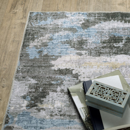 Vista Home Marissa Washable Abstract Grey/ Blue Indoor Area Rug