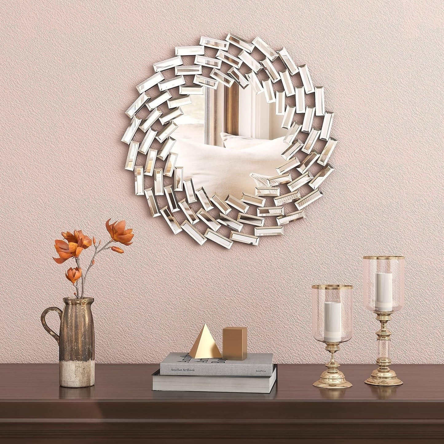 Sunburst Shape Wall Mirror Round Accent Mirror
