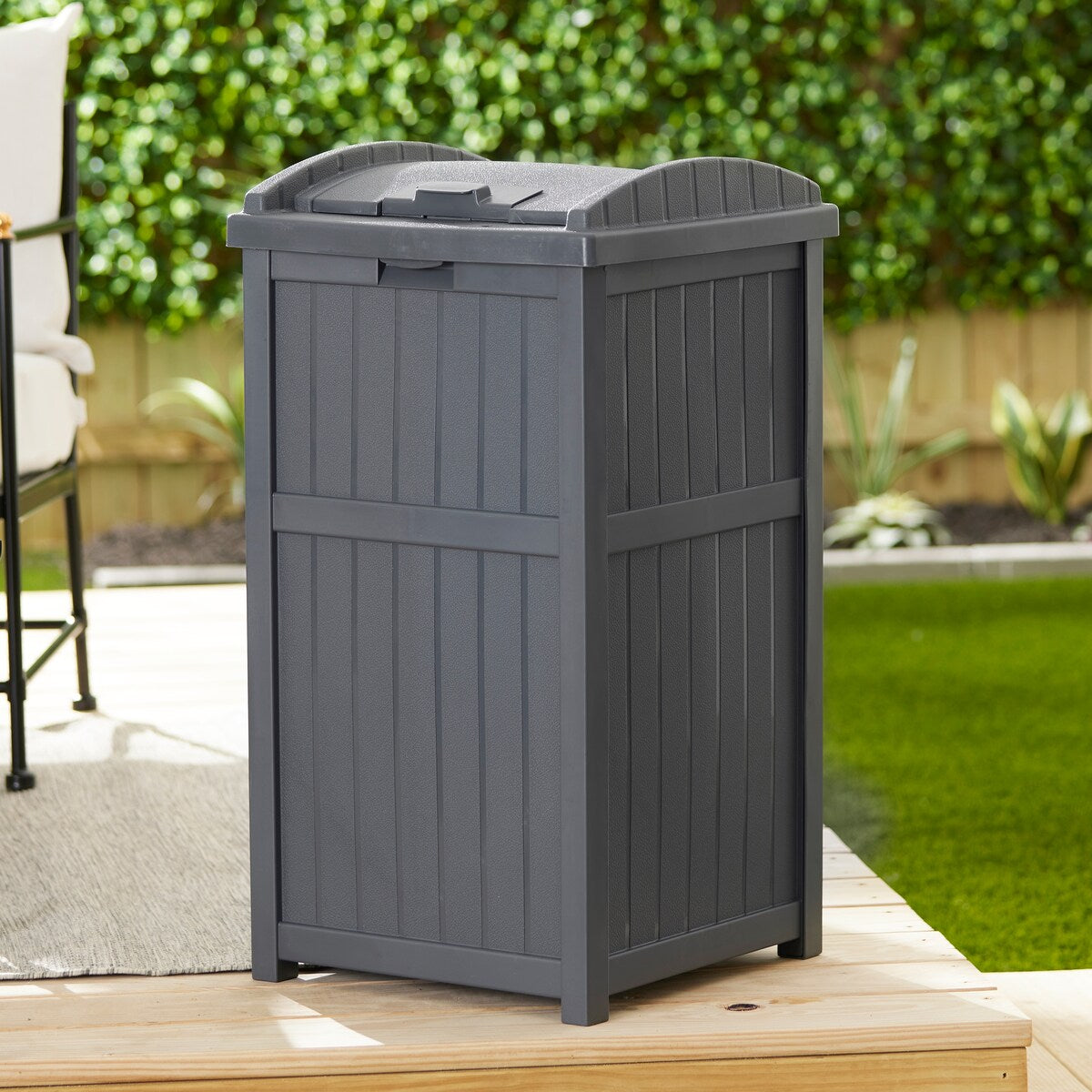 Suncast 30 Gallon Hideaway Trash Waste Bins for Outdoor, Cyberspace