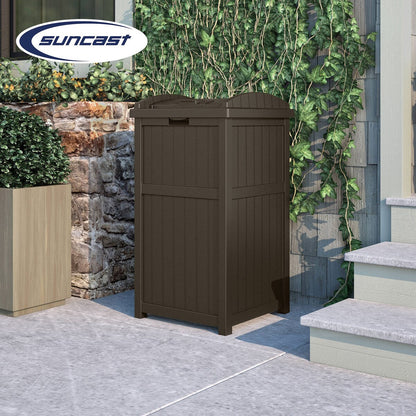 Suncast 30 Gallon Hideaway Trash Waste Bins for Outdoor, Cyberspace