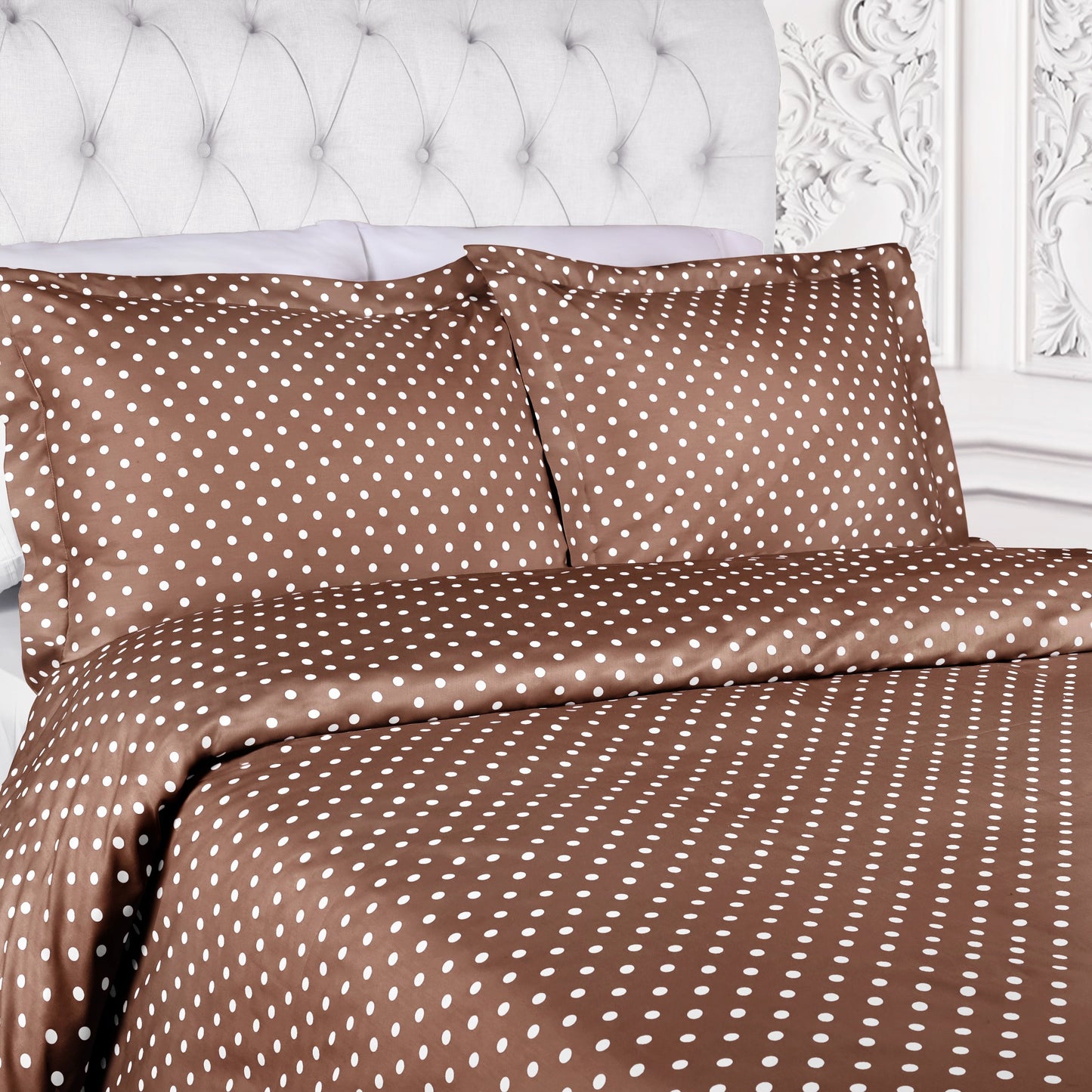 Superior Thread Count 600TC Polka Dot Cotton Blend Duvet Cover Set