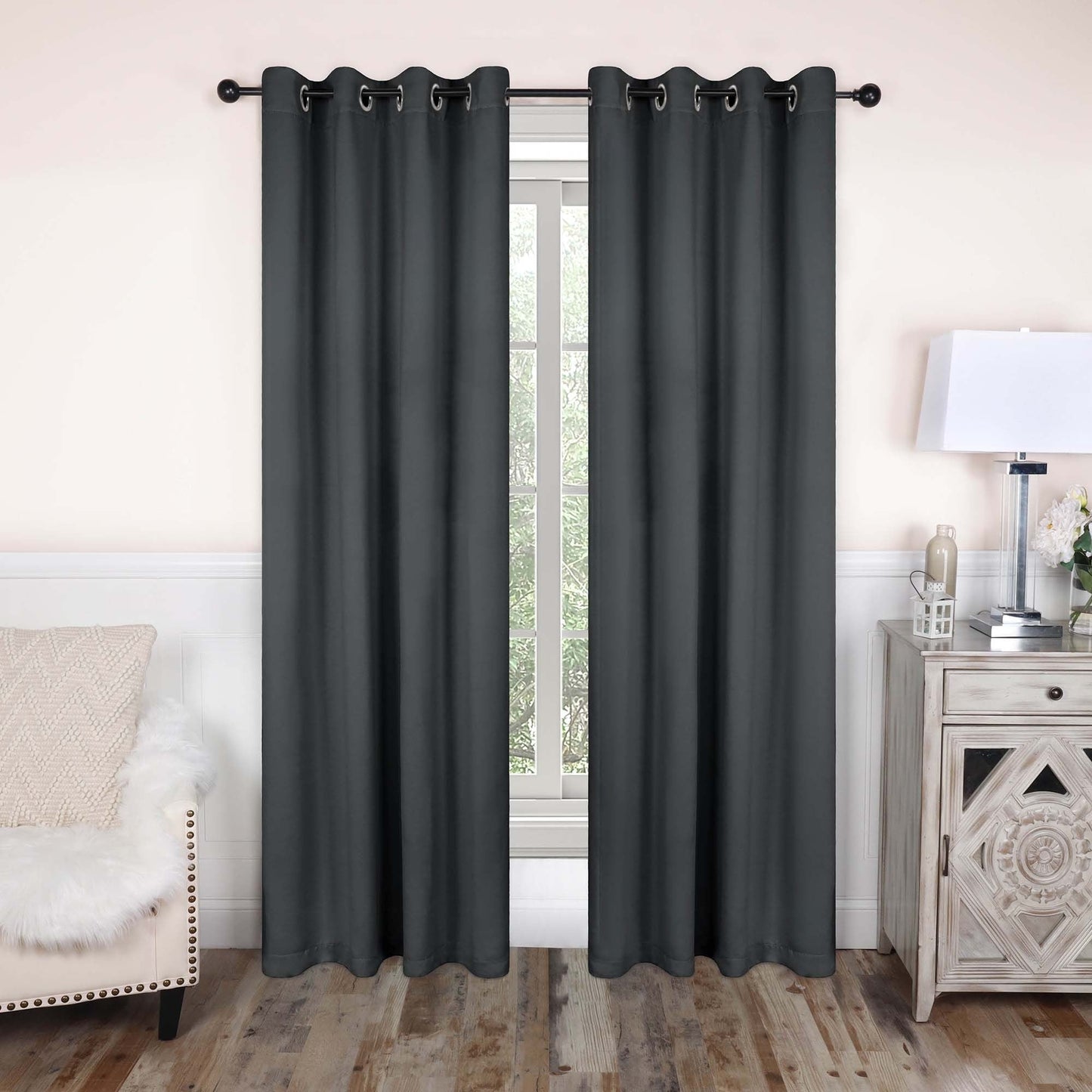 Superior Modern Solid Washable Room Darkening Blackout Curtains, Set of 2 Panels