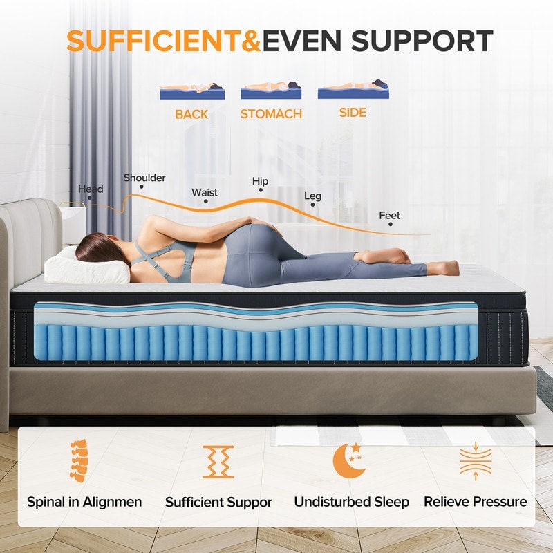 Matelas à ressorts SweDrea 12 pouces, fermeté moyenne, pour soulager les maux de dos et assurer un refroidissement optimal, certifié CertiPUR-US, SGS et OEKO-TEX.