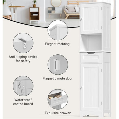 Armoire à linge étroite pour salle de bain, 170 cm de hauteur, armoire de rangement à 5 niveaux en bois massif, modèle autoportant.