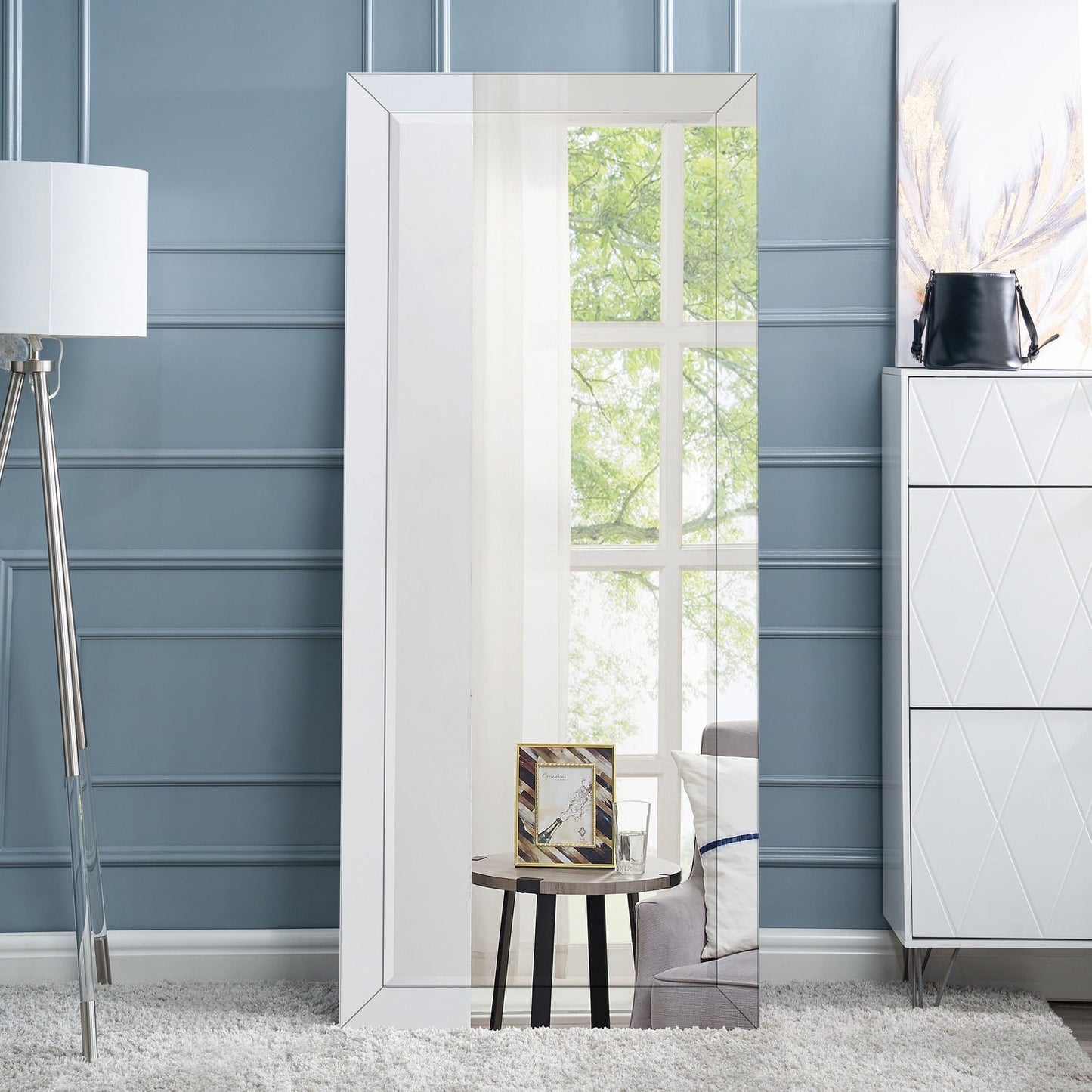 Grand miroir à perles pleine longueur - Miroir grand format pour corps entier, à poser ou à accrocher au mur