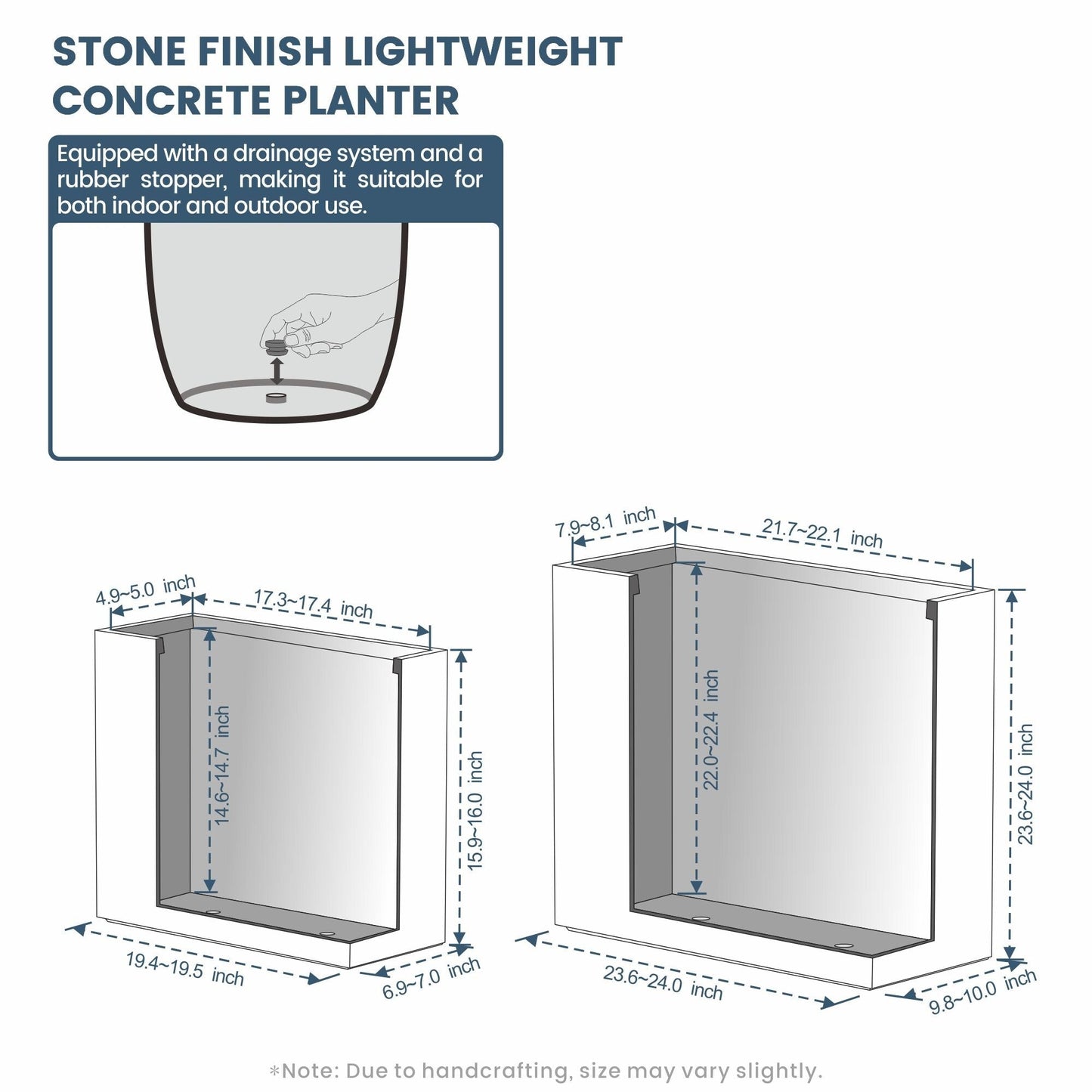 Grandes jardineries rectangulaires en béton / Grandes jardineries pour fleurs, pour intérieur et extérieur