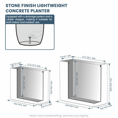 Grandes jardineries rectangulaires en béton / Grandes jardineries pour fleurs, pour intérieur et extérieur