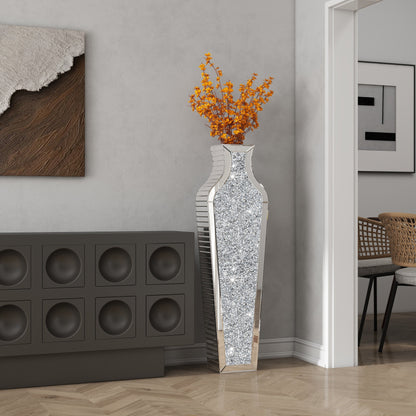 Grand vase de sol en verre concassé et décoré de diamants