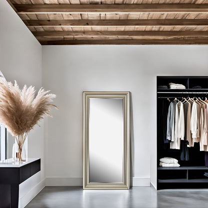Grand miroir, miroir pleine taille, miroir rectangulaire surdimensionné, cadre en faux bois lisse, miroir mural suspendu.