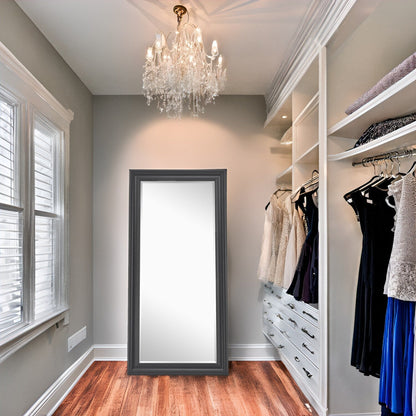 Grand miroir, miroir pleine taille, miroir rectangulaire surdimensionné, cadre en faux bois lisse, miroir mural suspendu.