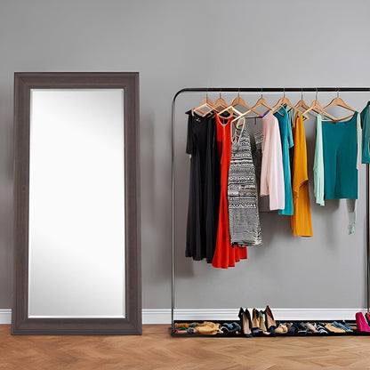 Grand miroir, miroir pleine taille, miroir rectangulaire surdimensionné, cadre en faux bois lisse, miroir mural suspendu.