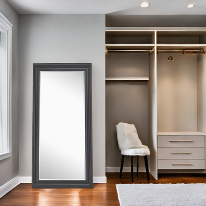 Grand miroir, miroir pleine taille, miroir rectangulaire surdimensionné, cadre en faux bois lisse, miroir mural suspendu.