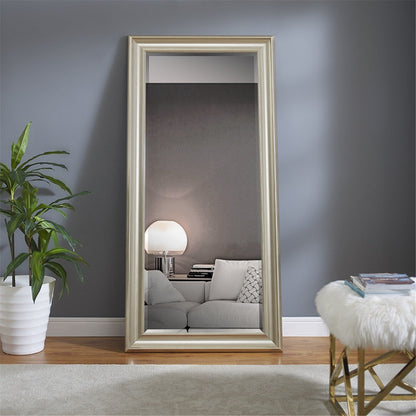 Grand miroir, miroir pleine taille, miroir rectangulaire surdimensionné, cadre en faux bois lisse, miroir mural suspendu.