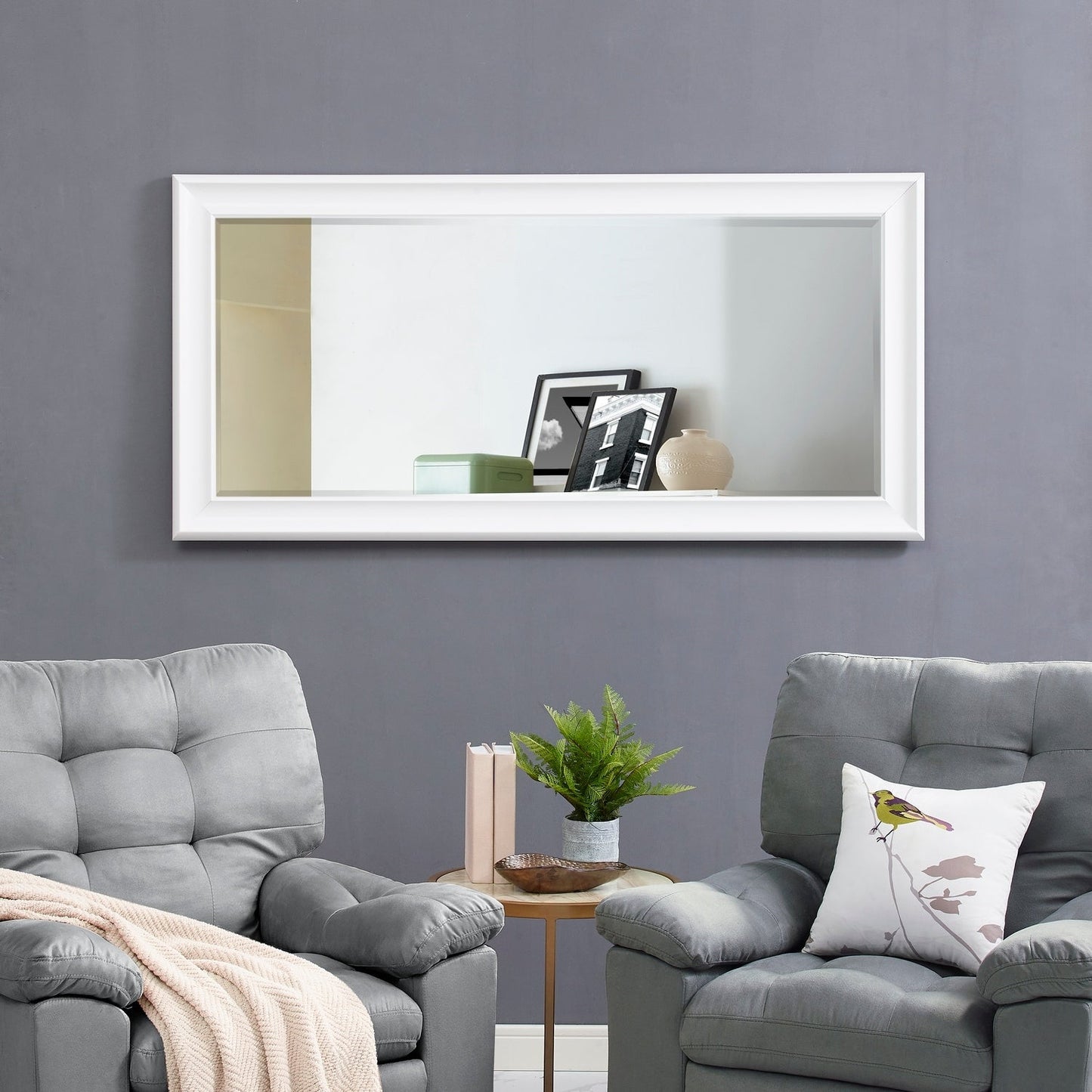 Grand miroir, miroir pleine taille, miroir rectangulaire surdimensionné, cadre en faux bois lisse, miroir mural suspendu.