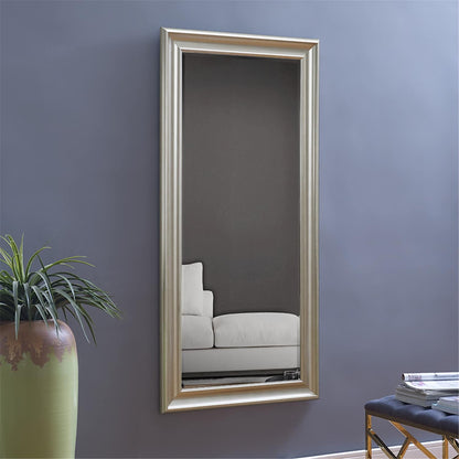 Grand miroir, miroir pleine taille, miroir rectangulaire surdimensionné, cadre en faux bois lisse, miroir mural suspendu.