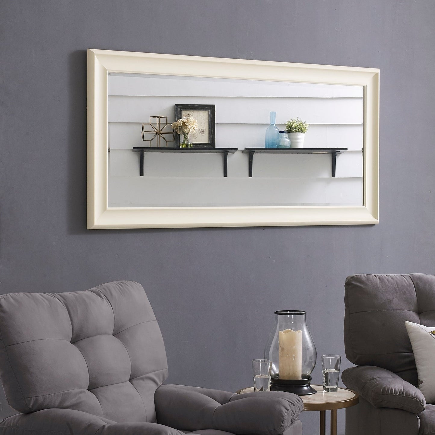 Grand miroir, miroir pleine taille, miroir rectangulaire surdimensionné, cadre en faux bois lisse, miroir mural suspendu.