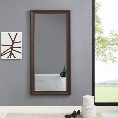Grand miroir, miroir pleine taille, miroir rectangulaire surdimensionné, cadre en faux bois lisse, miroir mural suspendu.