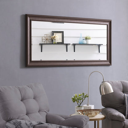 Grand miroir, miroir pleine taille, miroir rectangulaire surdimensionné, cadre en faux bois lisse, miroir mural suspendu.