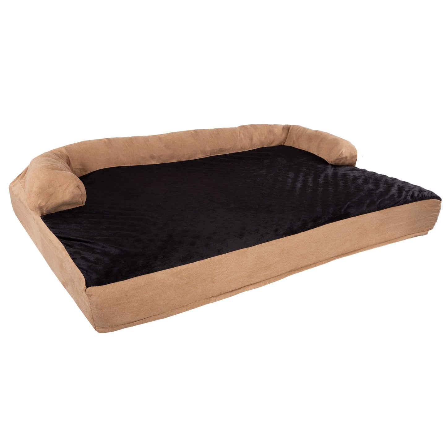 Tan/Black Pet Bed - 3-Layer Orthopedic Dog Sofa with Cooling Gel, Memory Foam and Neck Bolster
