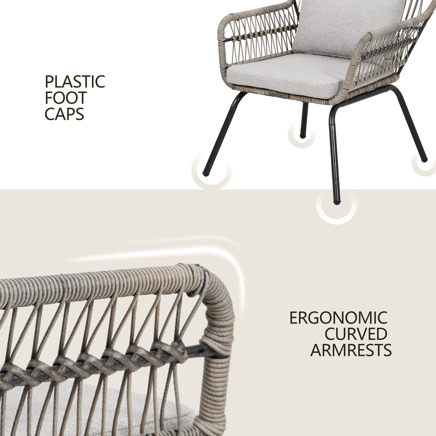 3 Piece Outdoor Wicker Conversation Bistro Set, All-Weather Rattan Furniture Patio Chairs Set with Cushions