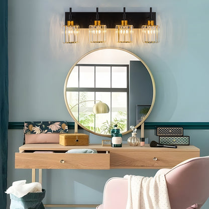 Appliques murales de salle de bain à cristaux, modernes et à intensité variable, avec abat-jours en cristal.