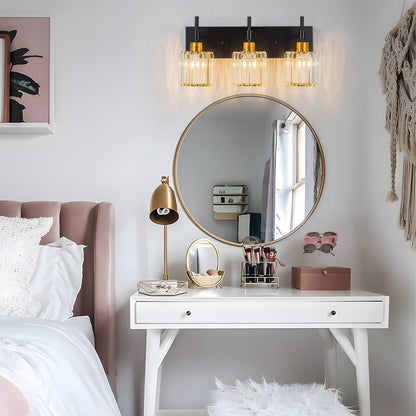 Appliques murales de salle de bain à cristaux, modernes et à intensité variable, avec abat-jours en cristal.