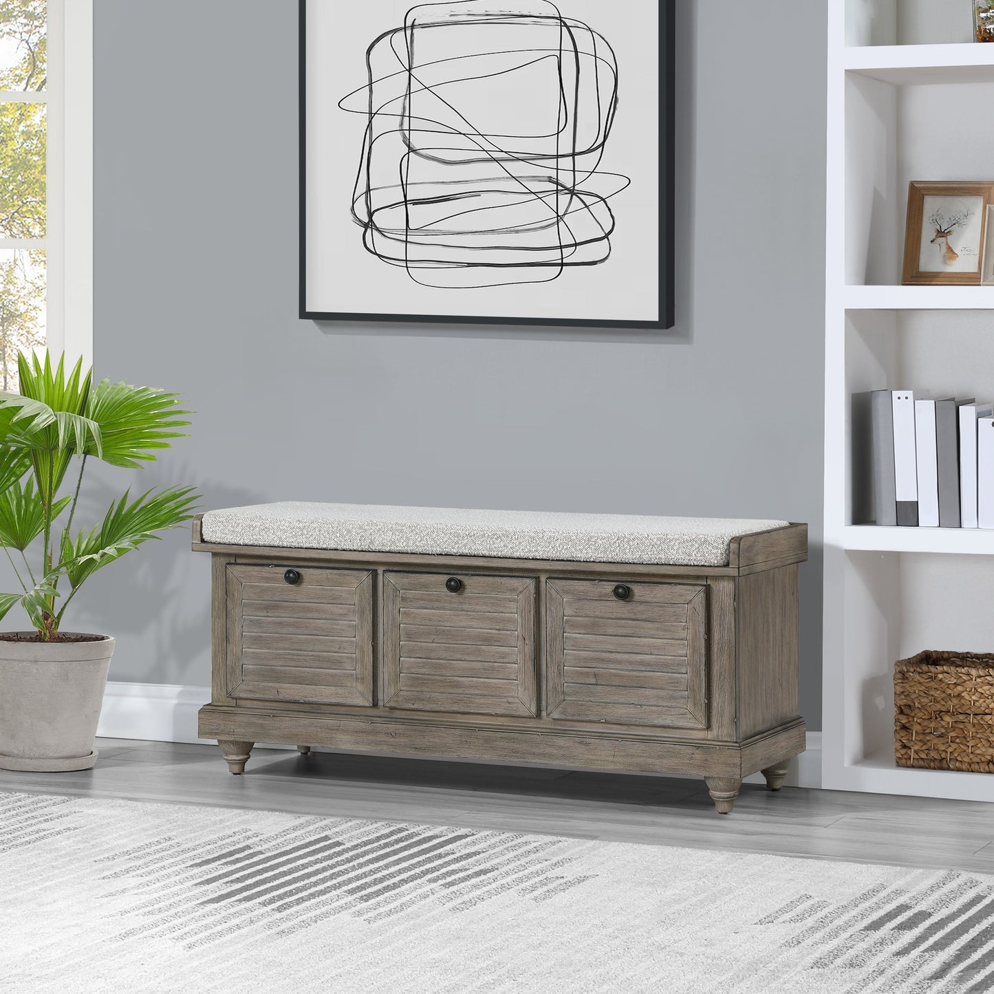 Le banc de rangement Arbakka gris de The Gray Barn