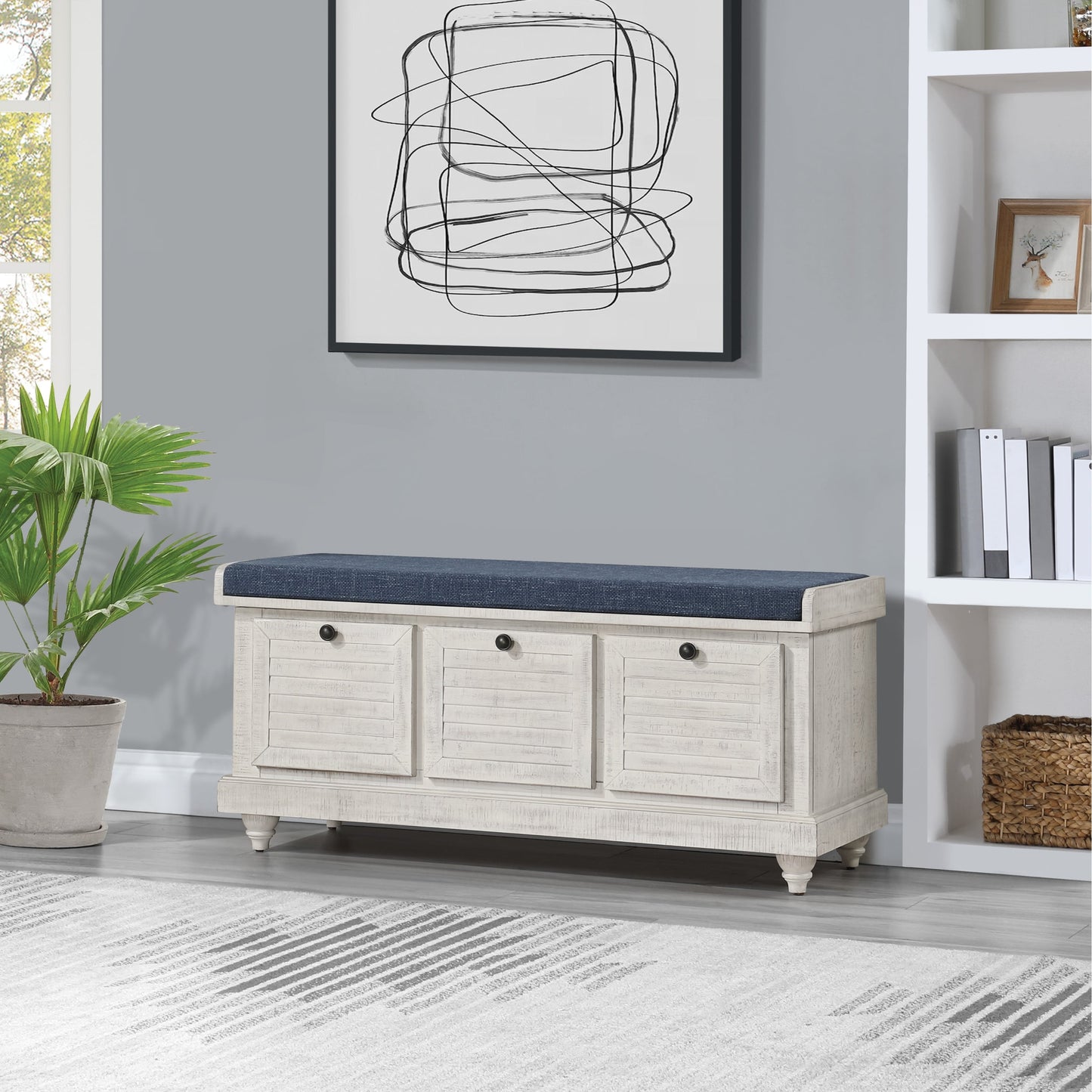 Le banc de rangement Arbakka gris de The Gray Barn