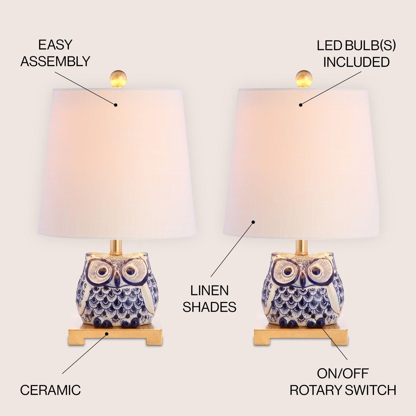 Mini lampe de table en céramique Tiki 16, bleu/blanc (lot de 2) par JONATHAN Y