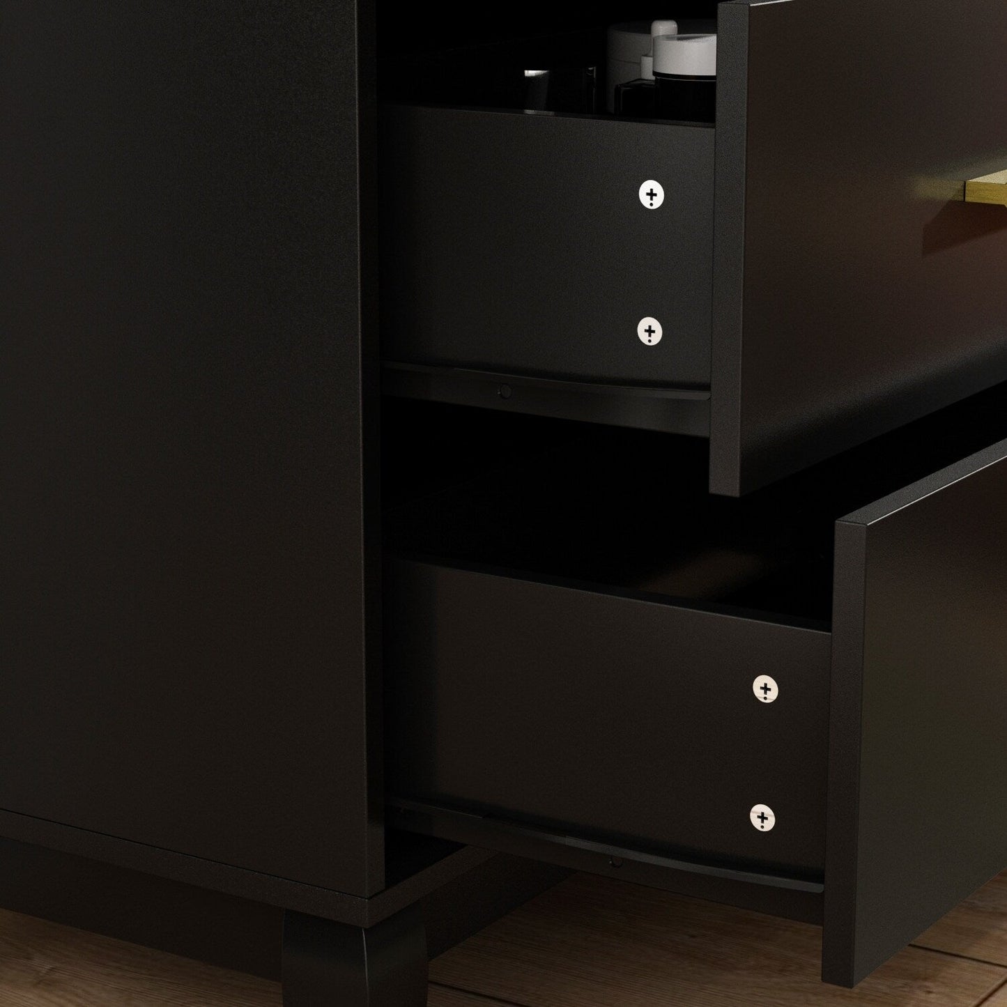 Commode double Timechee à 6 tiroirs, 120 cm de large, pieds en bois massif, laquée.